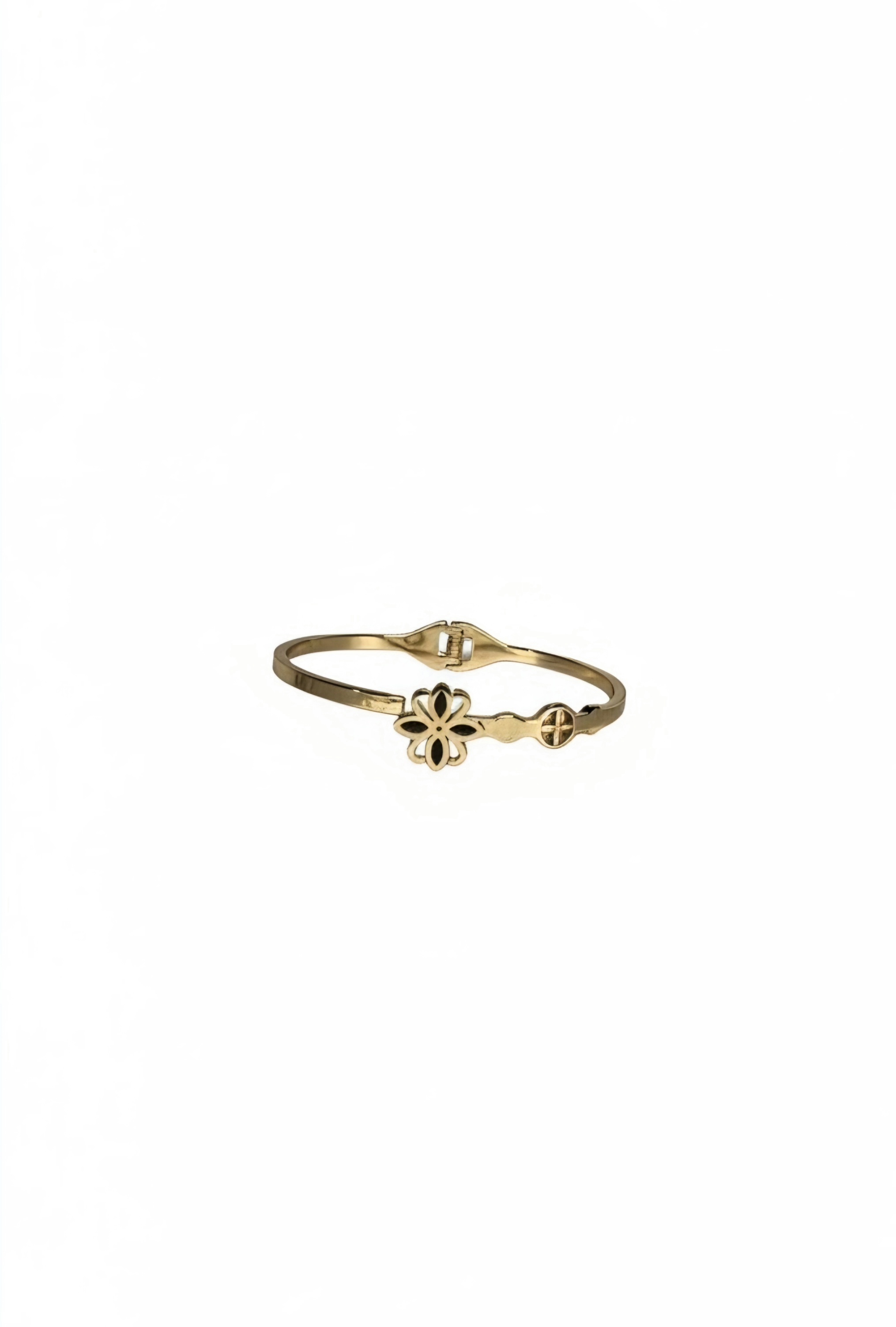 Black Enamel Floral Gold Kada